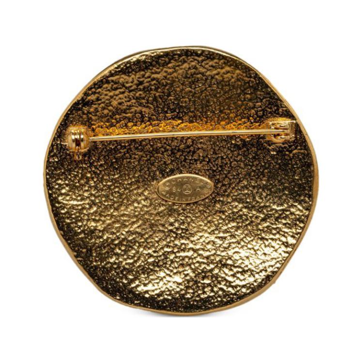 CHANEL 1994 Plated Cc Sunburst Round Brooch Costume Brooch