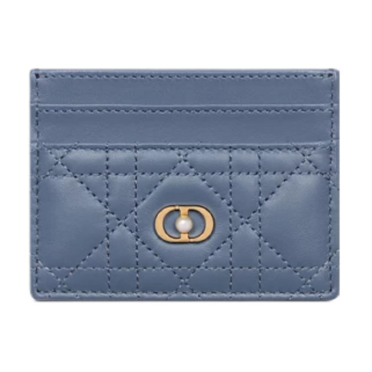 DIOR Sheepskin Card Holder Women's Denim Blue