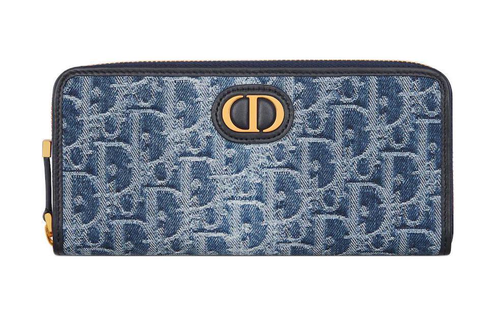 DIOR 30 Montaigne Oblique Jacquard Denim Wallet Women's Blue