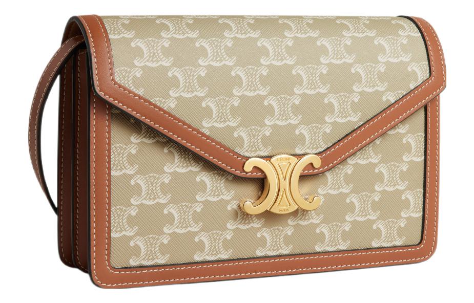 CELINE Cow Leather Shoulder Bag, Crossbody Bag Regular Women's Greige