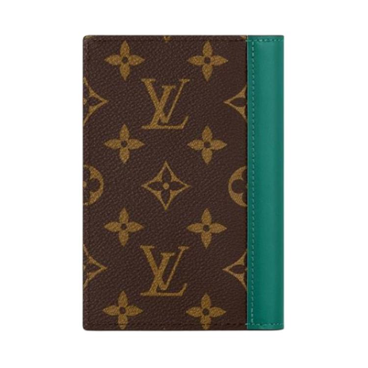 LOUIS VUITTON Pocket Organizer Leather Card Holder Passport Holder Women's Green & Brown