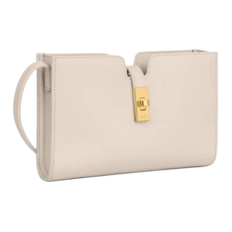 CELINE Calfskin One Shoulder Crossbody Clutches Women's Light Beige