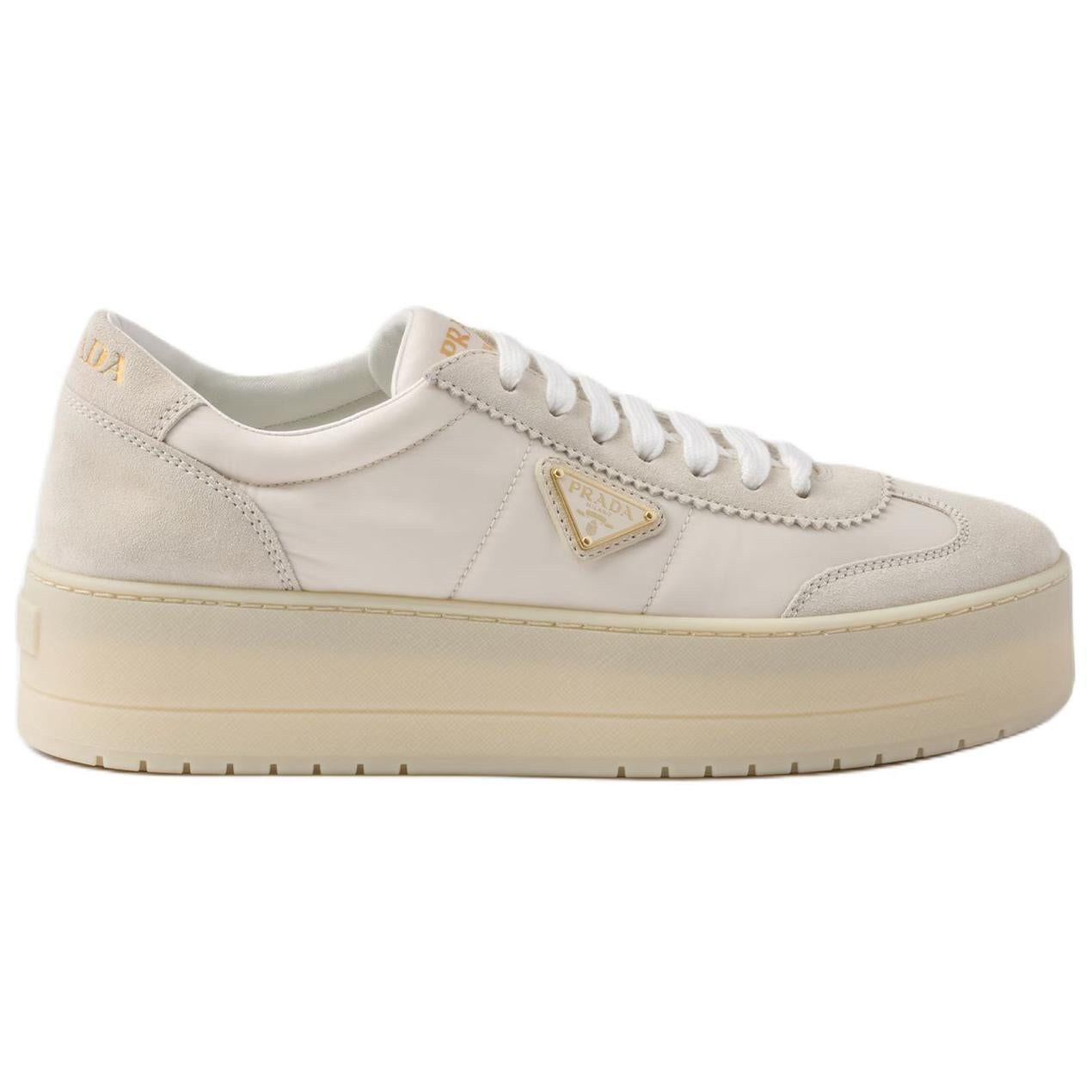 PRADA Downtown Bold Low Top Skateboard Shoes Women's Beige