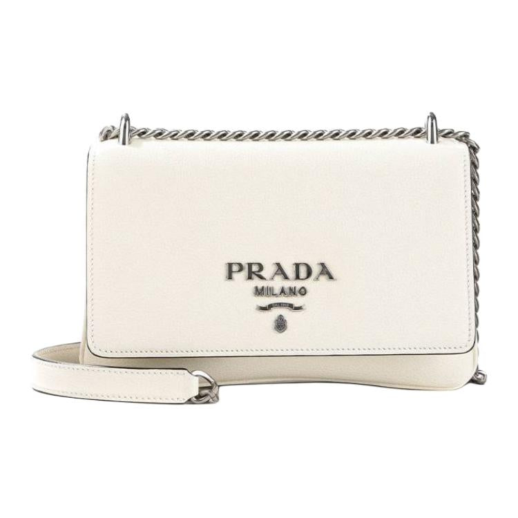 PRADA Calfskin Shoulder Bag Women's White