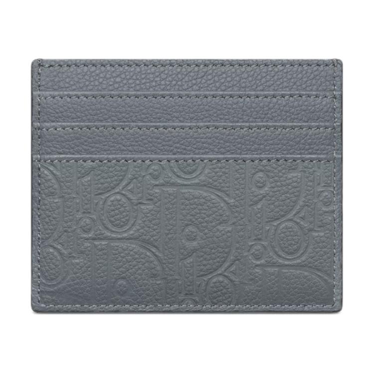 DIOR Cow Leather Card Holder Unisex Dark Gray