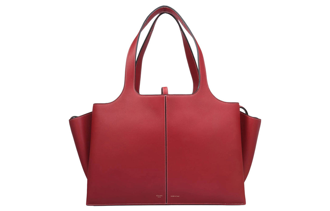 CELINE Cow Leather Shoulder Bag, Crossbody Bag, Handbag Large Size Women's Red