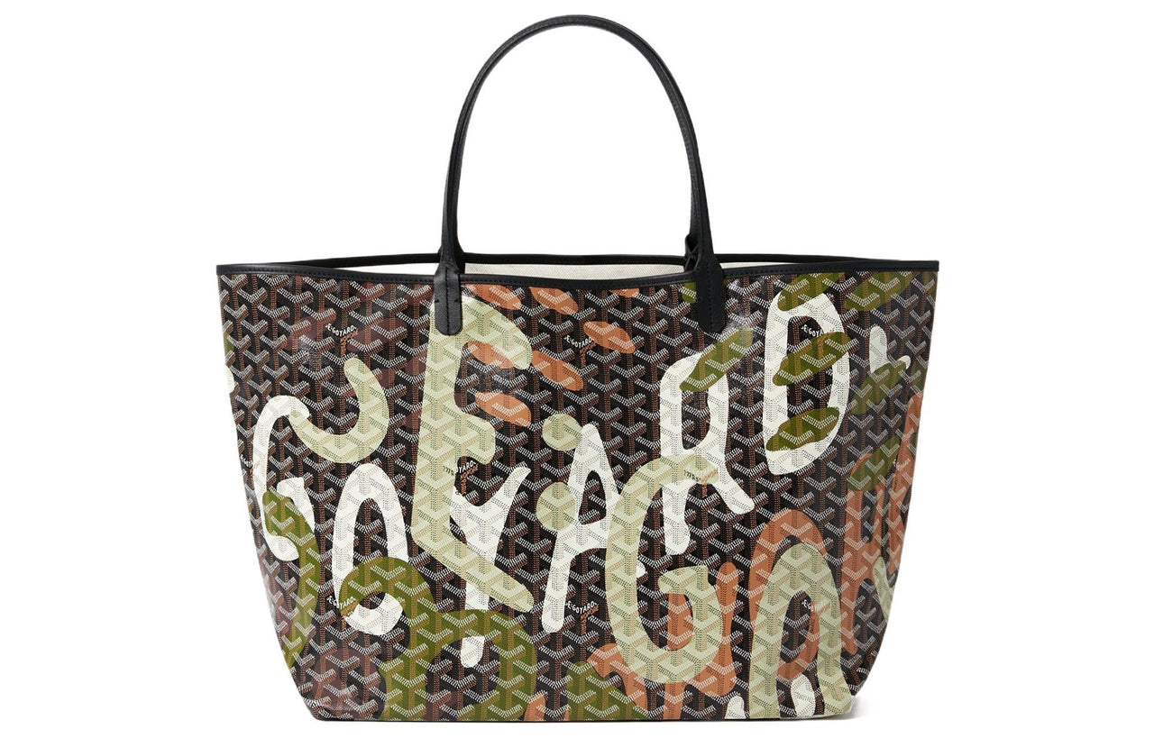GOYARD Saint Louis Canvas With Leather Combo Tote Bag One Shoulder Handbags Large Size Unisex Black/Green