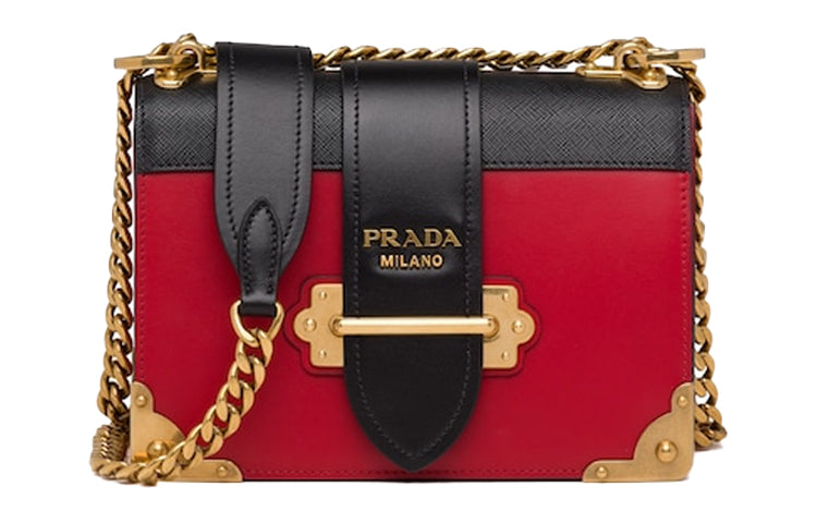 PRADA Cahier Metal Calfskin Shoulder Bag Crossbody Bag Women's Red/Black