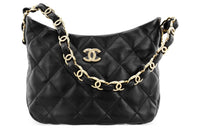 CHANEL 22K Autumn And Winter Sheepskin With Gold Metal Hobo Bag Shoulder Bag Satchel Shoulder Bag Handbag Women's Black