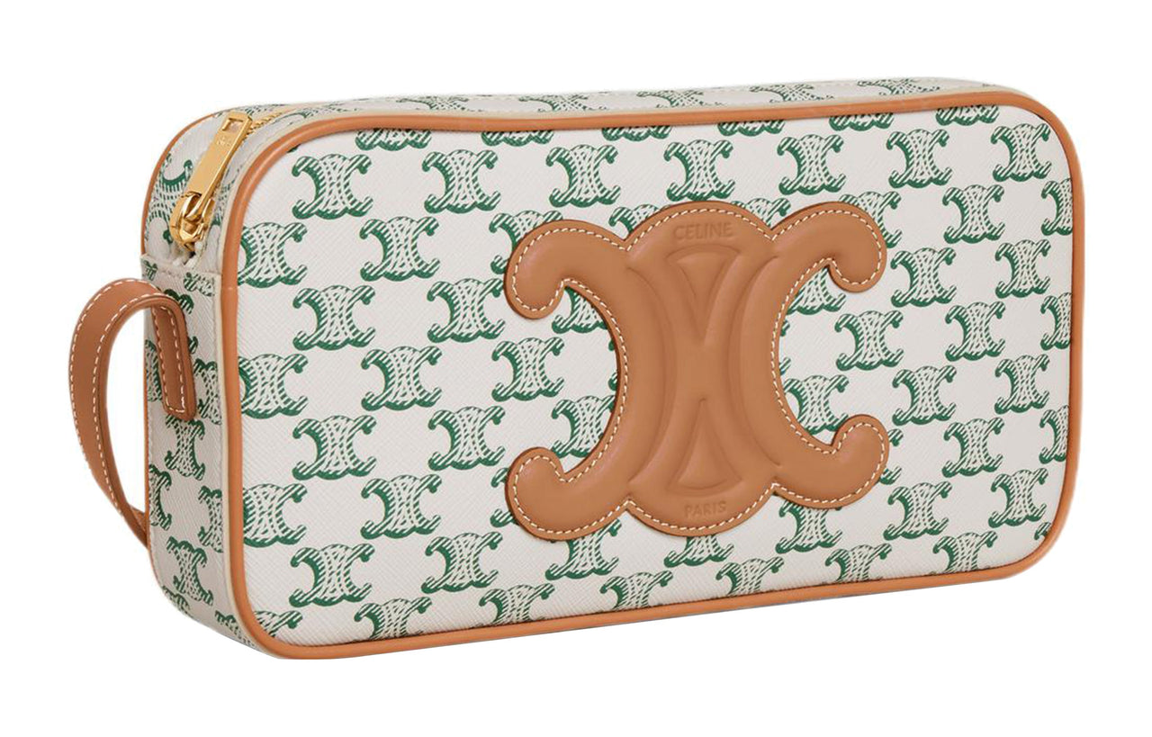CELINE Cuir Triomphe Triumph Canvas With Calfskin Camera Bag Shoulder Bag Crossbody Bag Women's Green/White