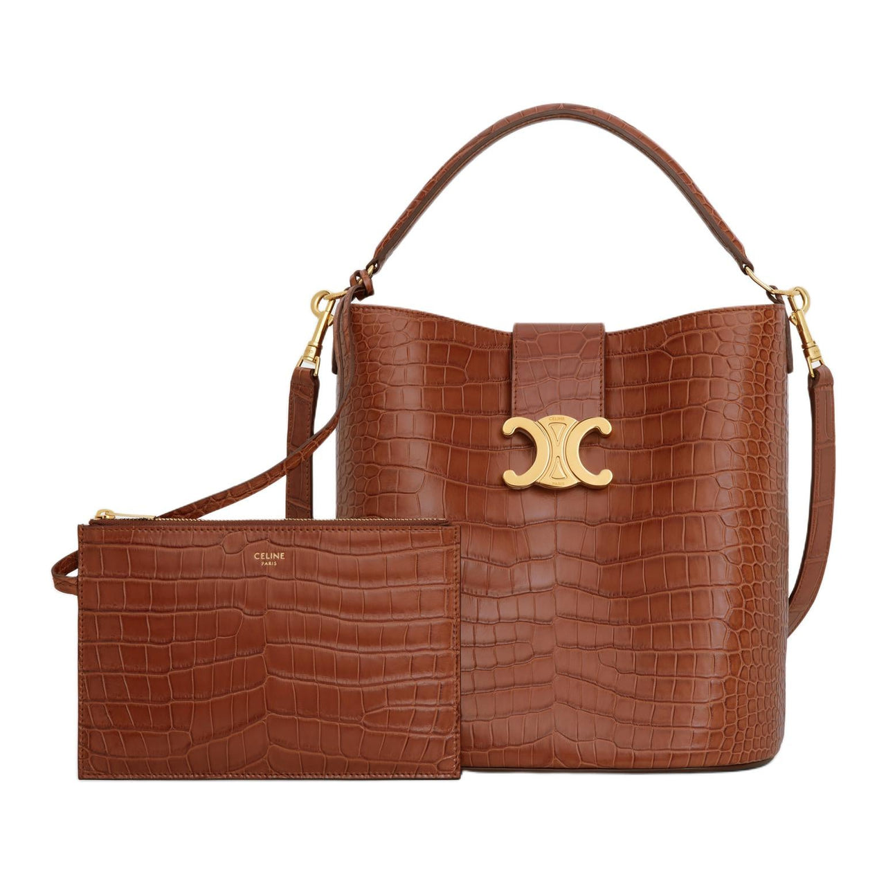 CELINE Crocodile Leather Shoulder Bag Crossbody Bag Handbag Women's Brown