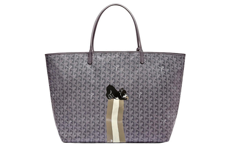 GOYARD Saint Louis Canvas With Calfskin Combo Bag Tote One Shoulder Handbag Large Size Unisex Gray