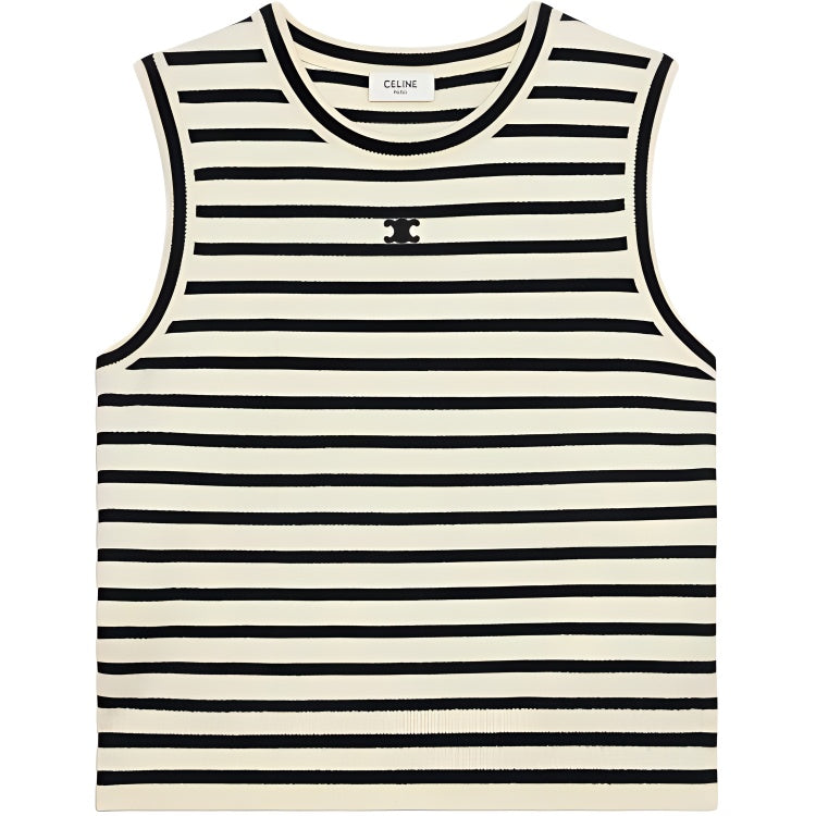 CELINE Triomphe Sleeevess Marinière Sweater In Wool