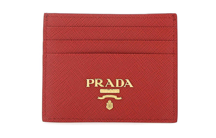 PRADA Cow Leather Card Holder Card Holder Women's Red