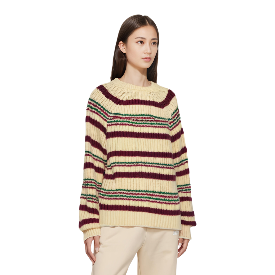 CELINE Crew Neck Sweater In Striped Ribbed Wool