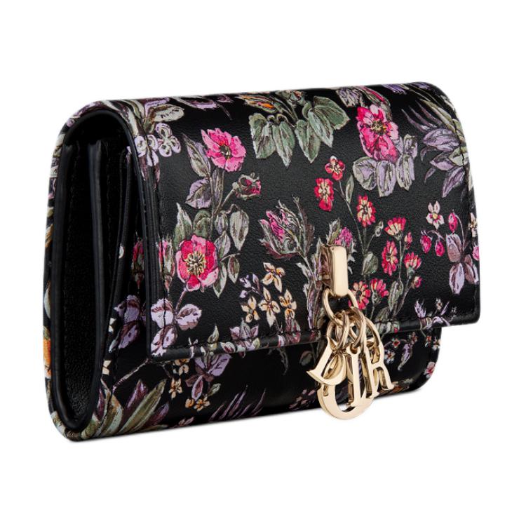 DIOR Calfskin Wallet Women's Black