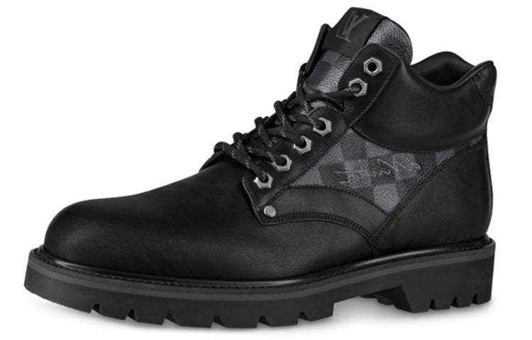 LOUIS VUITTON Oberkampf Damier Graphite Short Martin Boot Men's Black