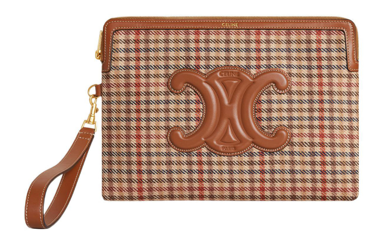 CELINE Cuir Triomphe Fabric With Calfskin Trim Handbags Wrist Bags Clutches Small Size Women's Multicolor