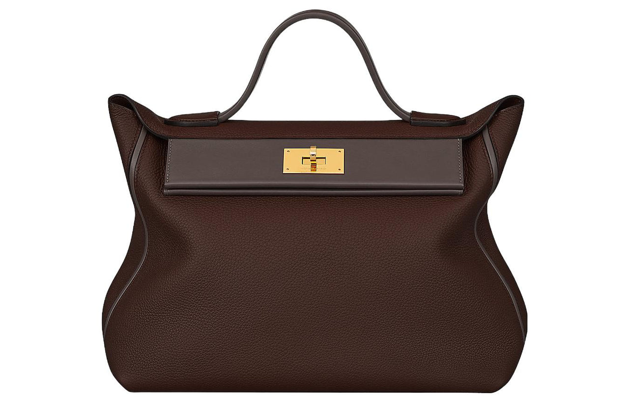 HERMES 24/24 Taurillon Maurice Leather Patchwork Barenia Calfskin Shoulder Bag Crossbody Bag Handbag Women's Ebony