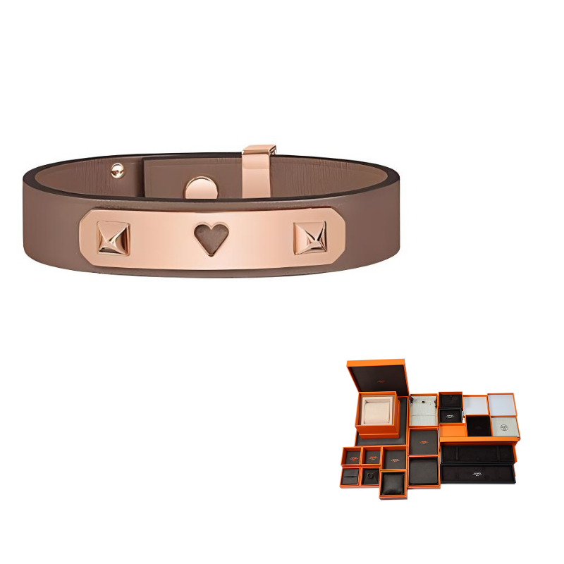 HERMES Leather Wristbands Unisex Umber