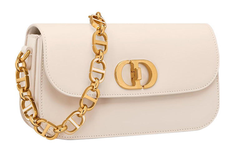 DIOR 30 Montaigne Smooth Cow Leather Shoulder Bag, Crossbody Bag Regular Women's Gray Ivory