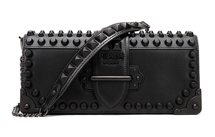 PRADA Cow Leather Shoulder Bag Women's Black