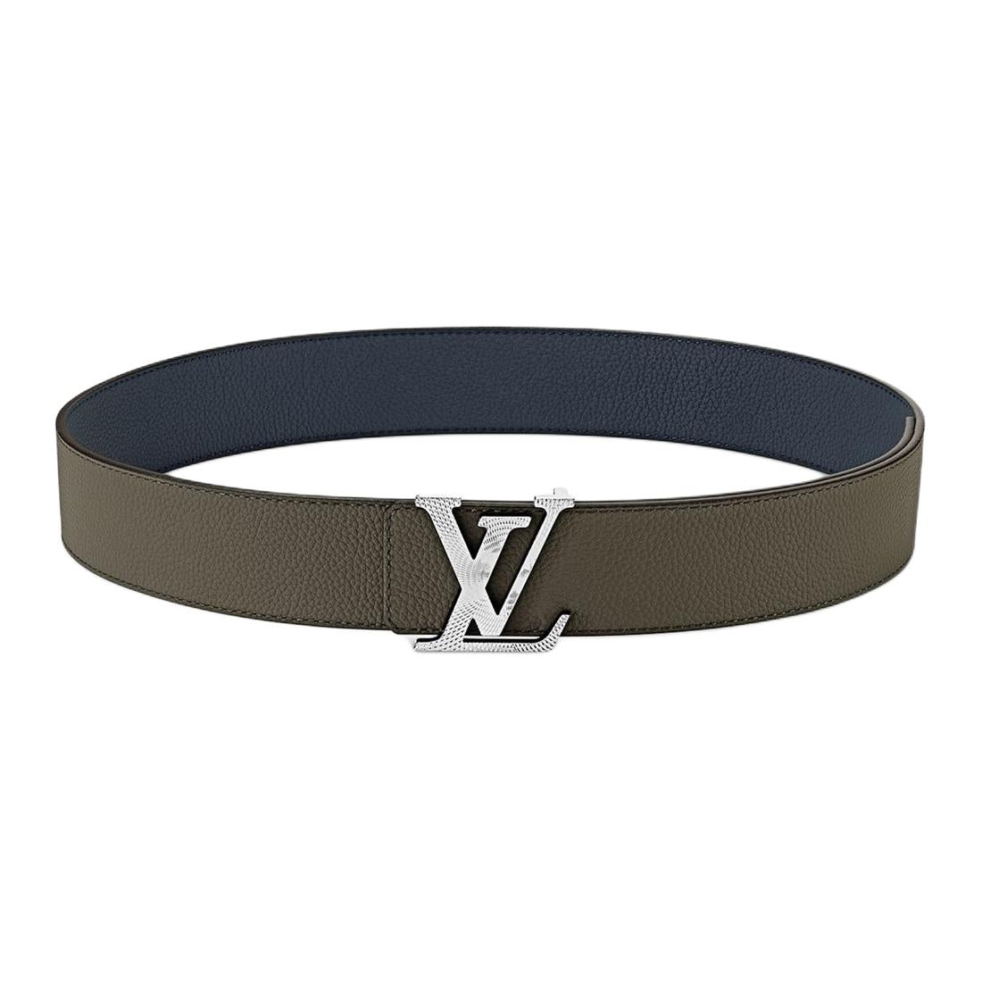 LOUIS VUITTON Leather Belts Men's Blue Green Width 4cm