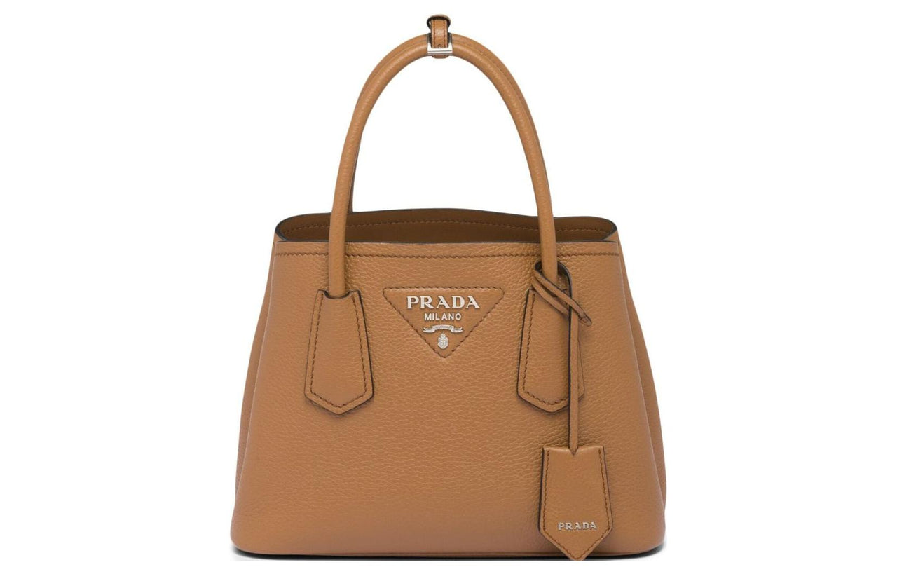 PRADA Double Leather Shoulder Bag Crossbody Bag Handbag Mini Women's Caramel Brown