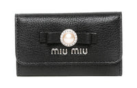 MIU MIU Calfskin Key Pouch Wallet Unisex Black