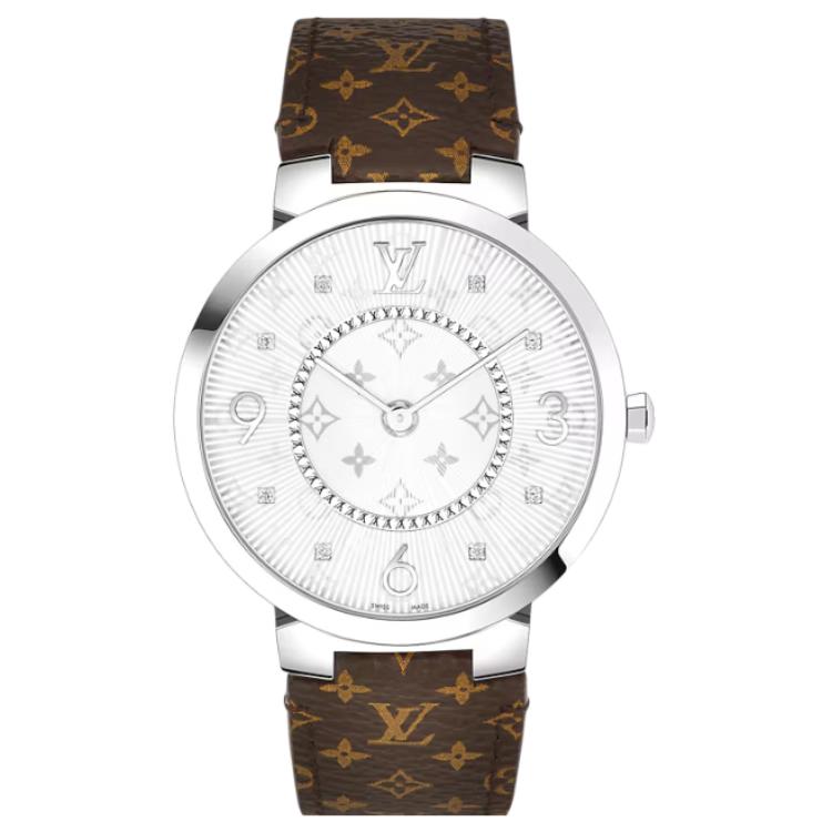 LOUIS VUITTON Tambour Slim Collection Wrist Watch Quartz Movement Canvas Strap 39mm Silver Dial Women's Watch