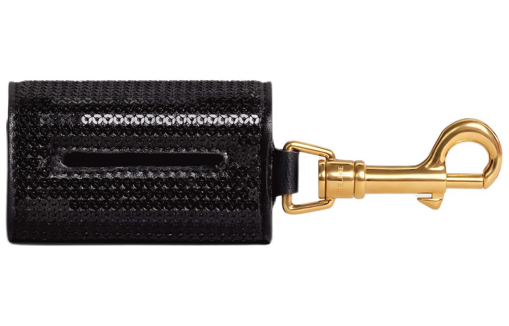 CELINE Calfskin With Shimmering Sequins Storage Bag Unisex Black