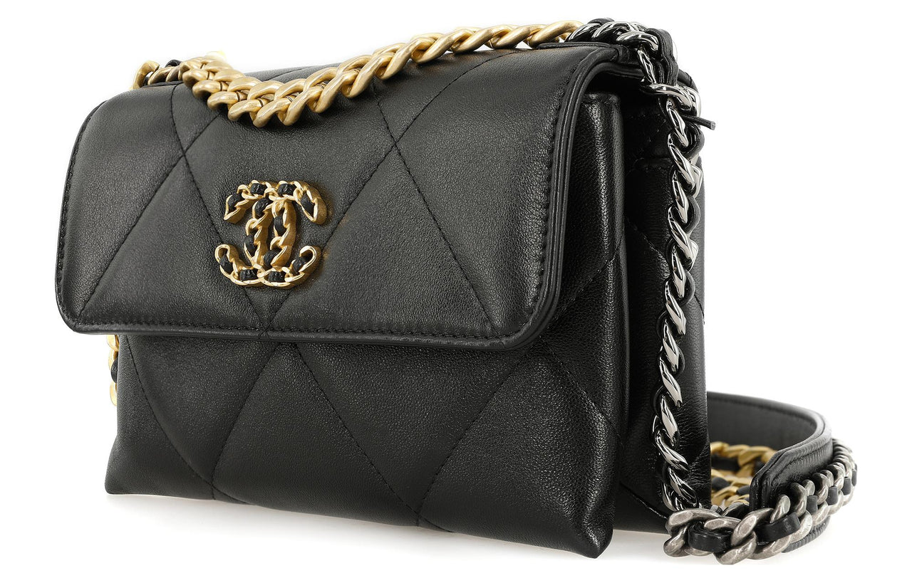 CHANEL 19Bag Lambskin Shoulder Bag Crossbody Bag Women's Black