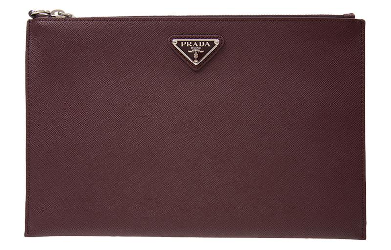 PRADA Cow Leather Clutch Regular Men's Deep Red