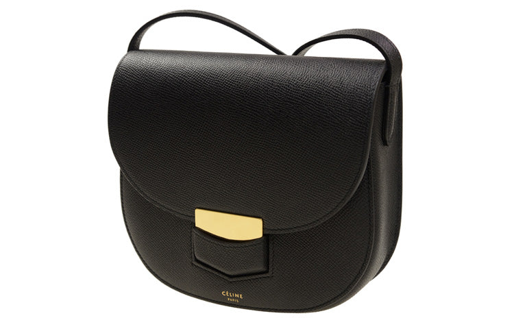 CELINE Calfskin Saddle Bag Shoulder Bag Crossbody Bag Small Size Women's Black