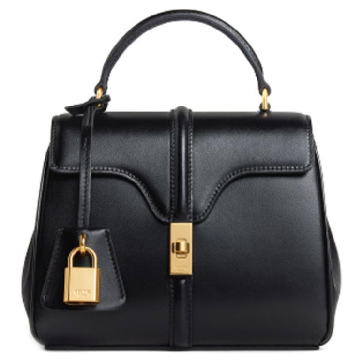 CELINE 16 Satin Cow Leather With Sheepskin Lining Shoulder Bag, Crossbody Bag, Handbag Mini Women's Black