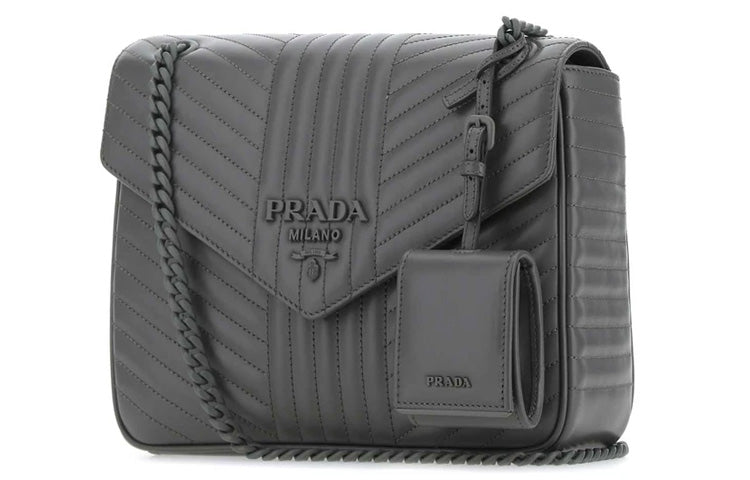 PRADA Cow Leather Shoulder Bag Unisex Gray