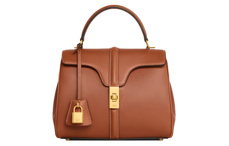 CELINE 16 Cow Leather Shoulder Bag, Crossbody Bag, Handbag Small Size Women's Tawny