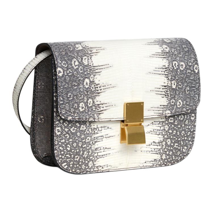 CELINE Classic Bo Lizard Leather Handbag Crossbody Bag Shoulder Bag Medium Size Women's Natural Color