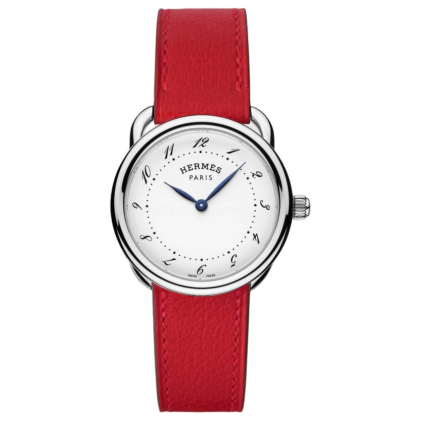 HERMES Arceau Collection Wrist Watch Quartz Movement Cowhide Strap 28mm White Dial Women's Watch