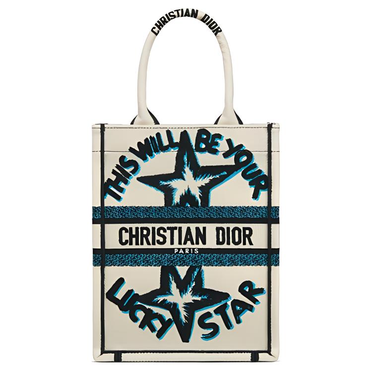 DIOR BookTote Embroidery Shoulder Bag Crossbody Bag Handbags Women's White