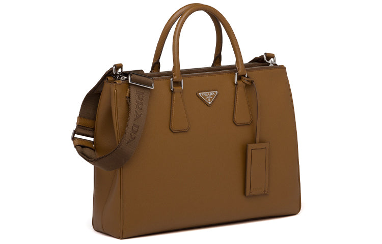 PRADA Cow Leather Handbag Medium Size Men's Cinnamon