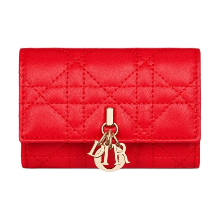 DIOR Lambskin Wallet Women's Bright Red