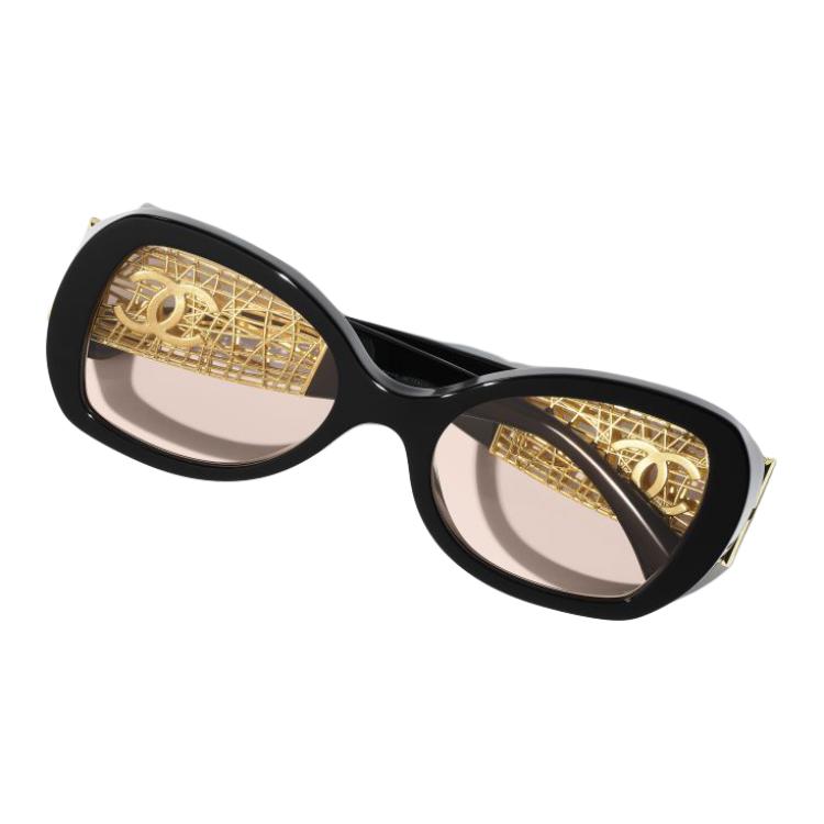 CHANEL Metal Acetate Butterfly Sunglasses Unisex Black