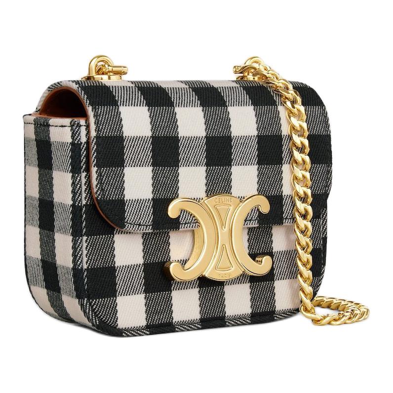 CELINE Fabric Shoulder Bag Mini Women's Black & White