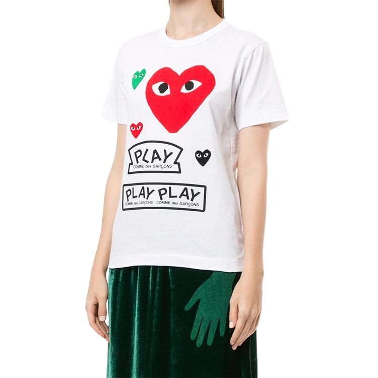 (WMNS) COMME des GARCONS PLAY FW25 Red Multi Logo Short-Sleeve T-Shirt 'White' AZ-T279-051-1