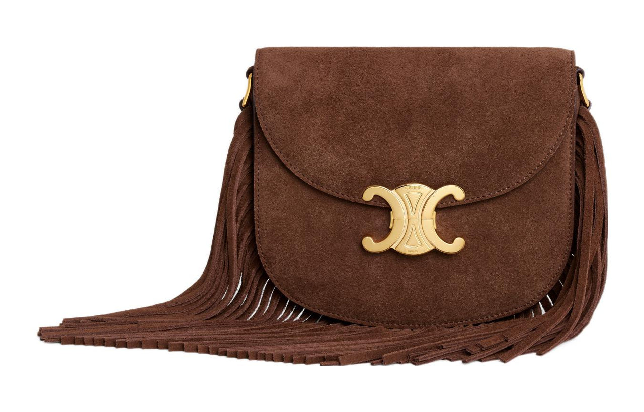 CELINE Cow Leather Suede Shoulder Bag Crossbody Bag Women's Brown