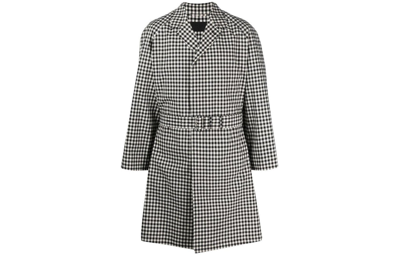 PRADA Check Pattern Belted Coat