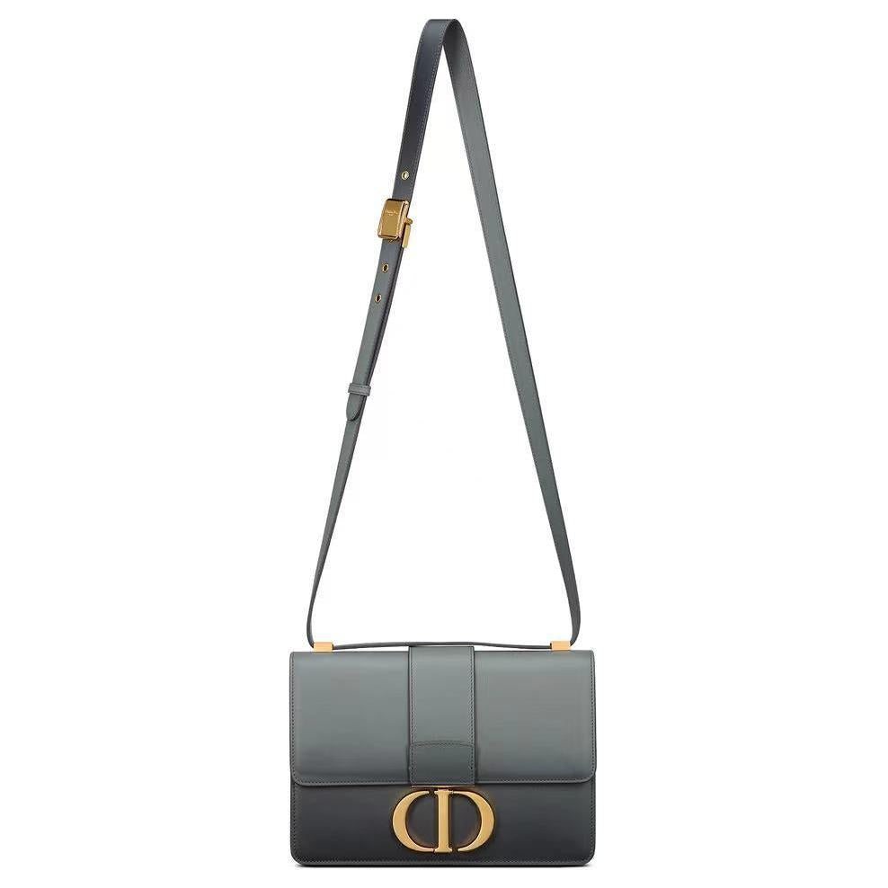 DIOR 30 Montaigne Leather Shoulder Bag Crossbody Bag Women's Gray