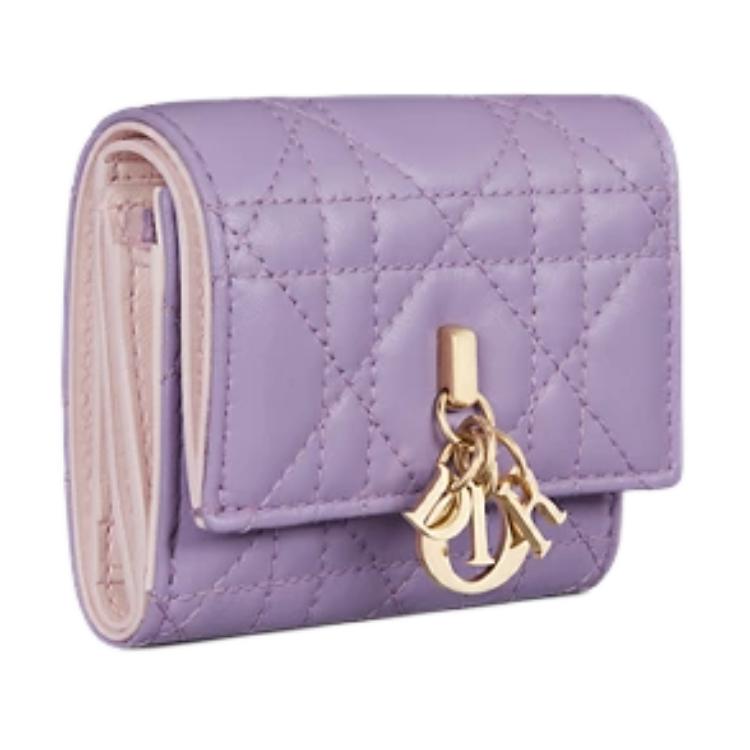 DIOR Wicker Lambskin Wallet Women's Light Purple