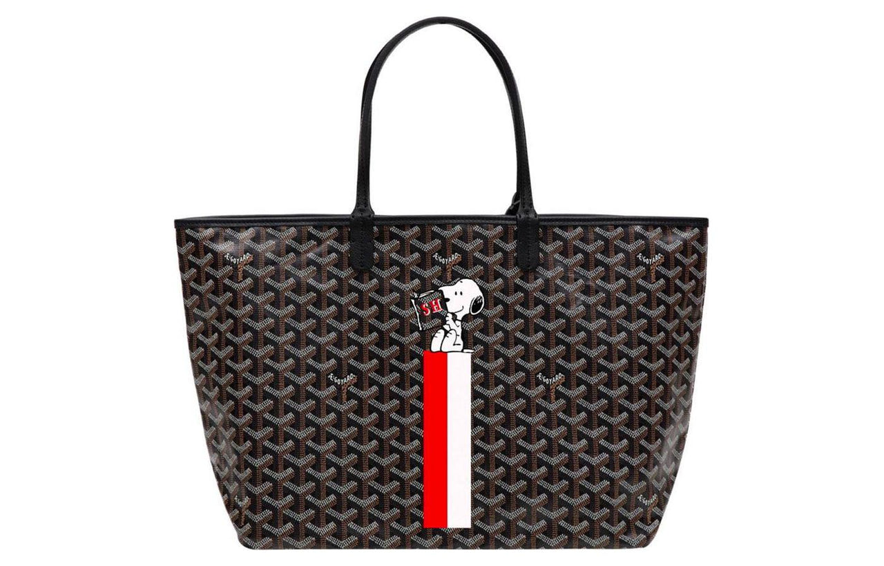 GOYARD Saint Louis Canvas With Calfskin Dog's Teeth Tote Bag Shopping Bag Handbag Small Size Unisex Black